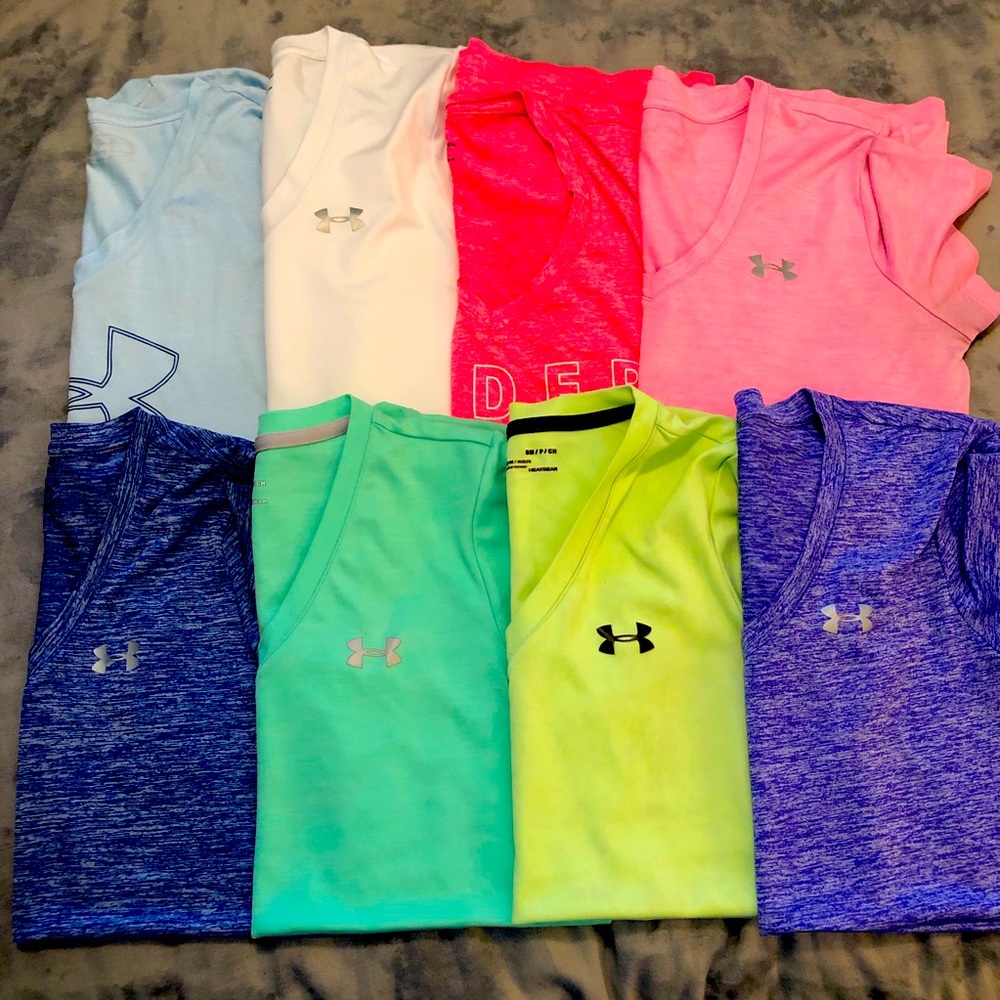 Women’s Under Armour Tech V-neck shirts.